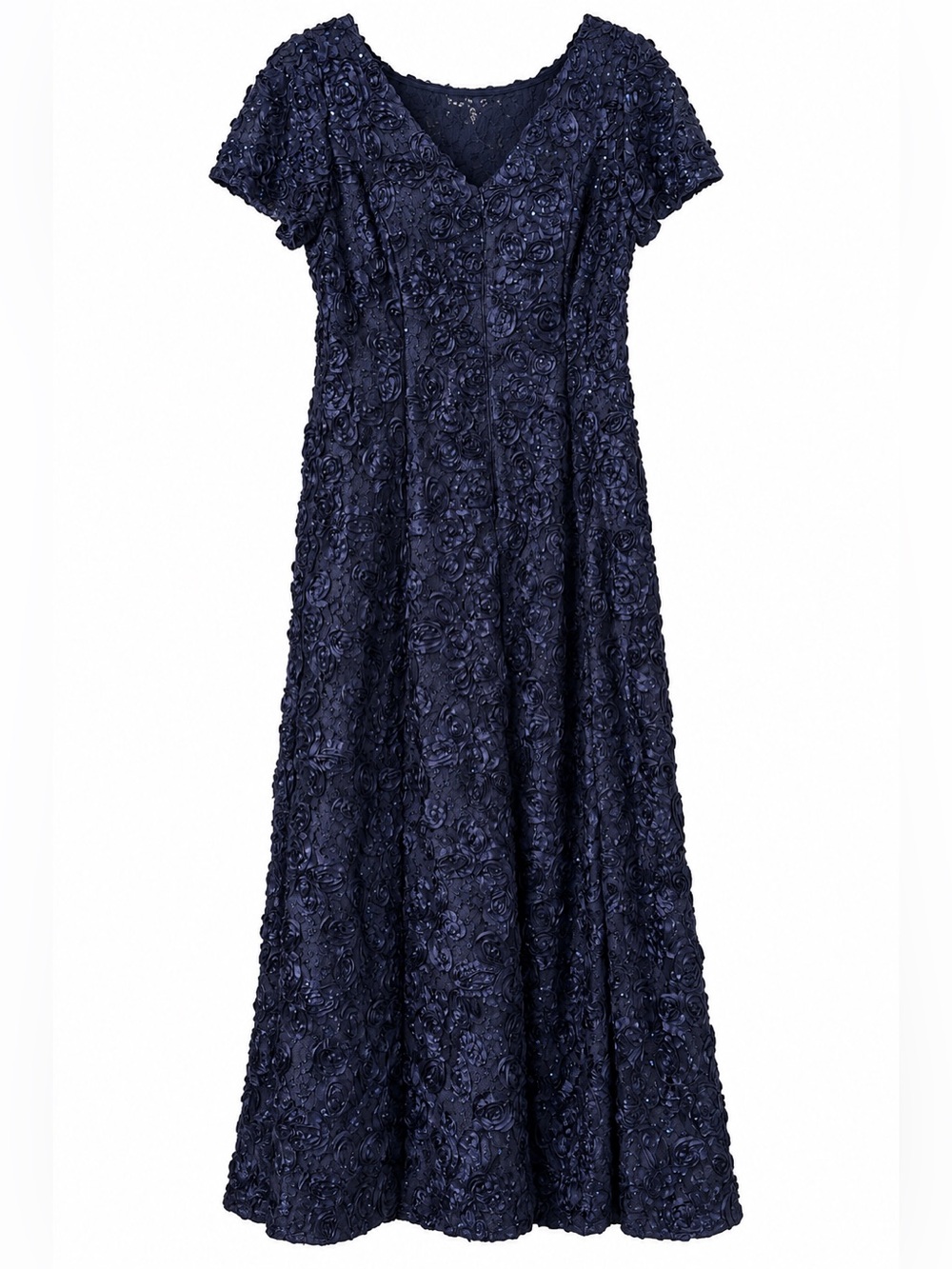 Alex Evenings Navy Floral Appliqué V-Neck A-Line Dress